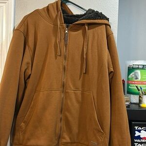 Smiths Workwear Mens Sherpa Bonded Thermal Knit Zip Hoodie Jacket Large Brown
